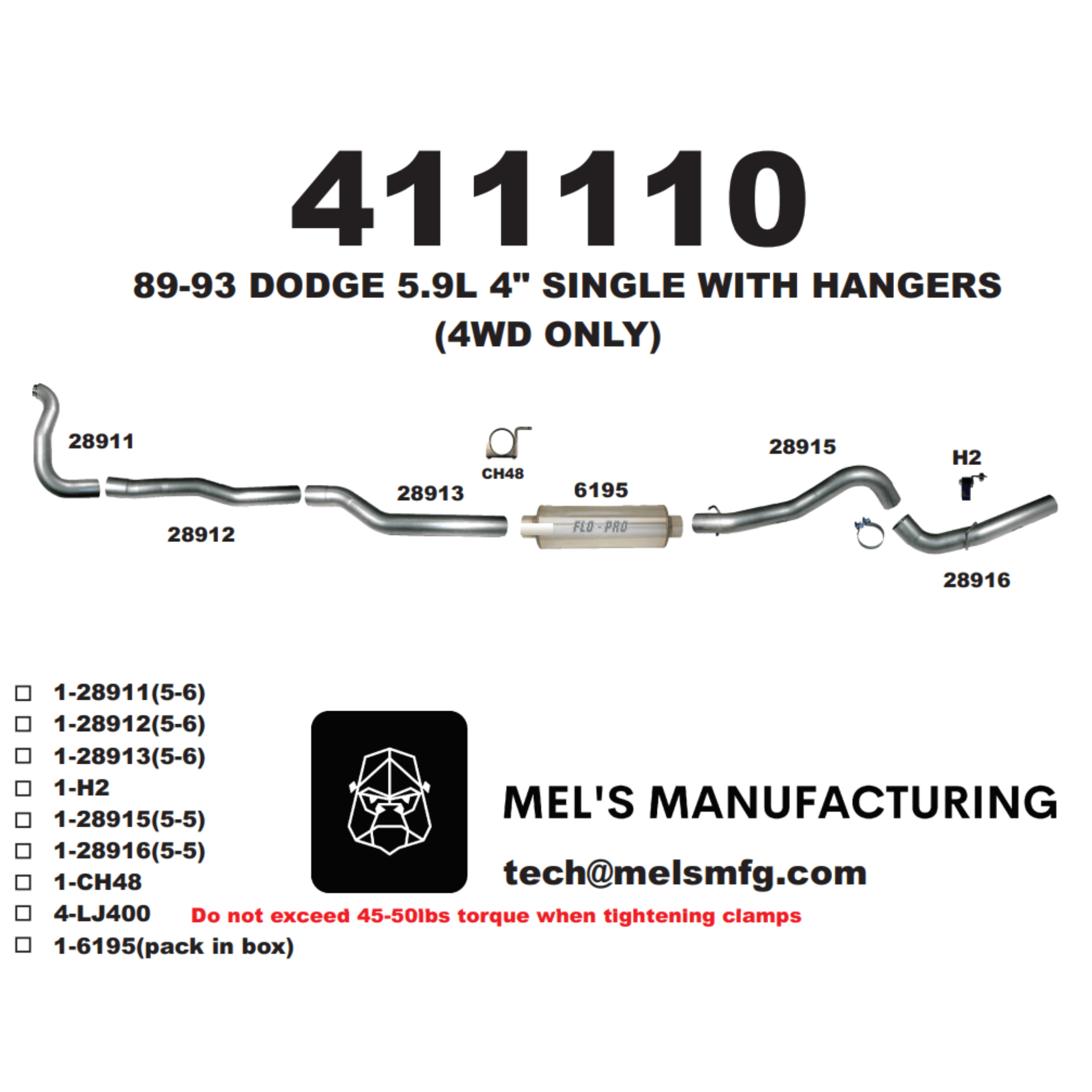  1989-1993 Cummins 5.9L 4" Turbo Back Exhaust w/ Muffler (411110) - Mel's Manufacturing