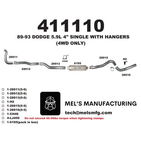  1989-1993 Cummins 5.9L 4" Turbo Back Exhaust w/ Muffler (411110) - Mel's Manufacturing