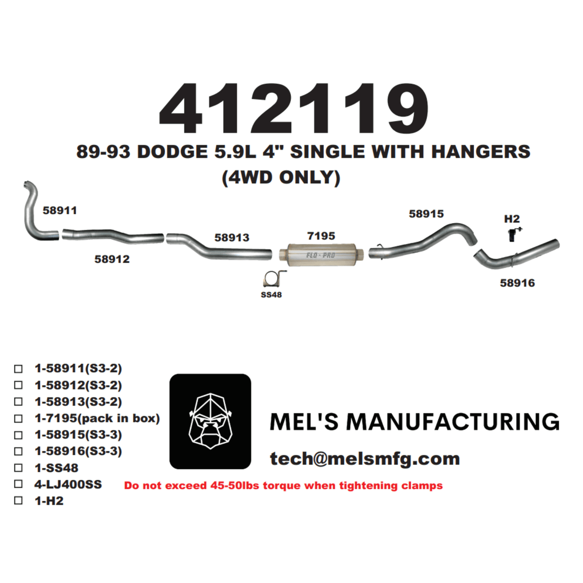 1989-1993 Cummins 5.9L 4" Turbo Back Exhaust w/ Muffler (411110) - Mel's Manufacturing