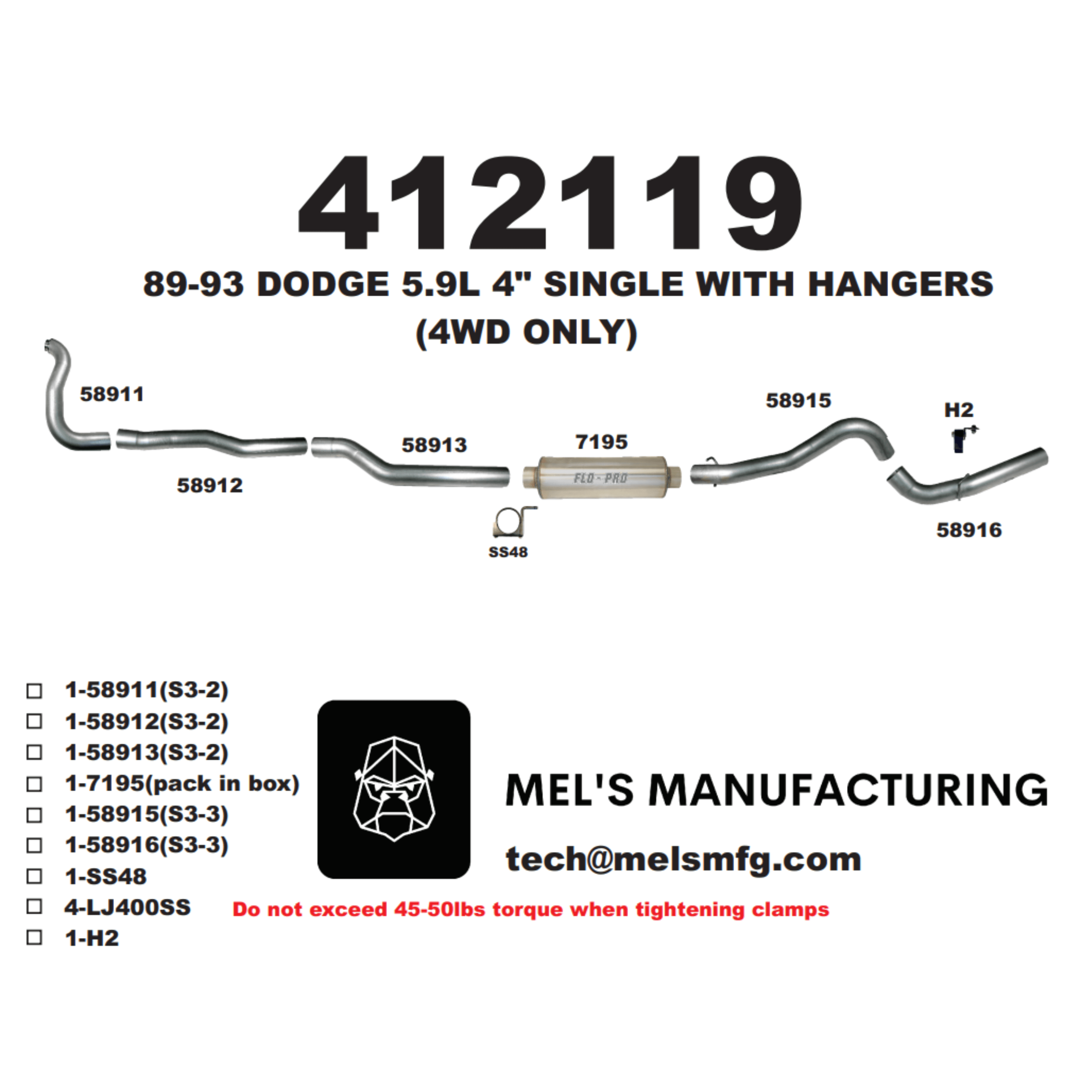  1989-1993 Cummins 5.9L 4" Turbo Back Exhaust w/ Muffler (411110) - Mel's Manufacturing