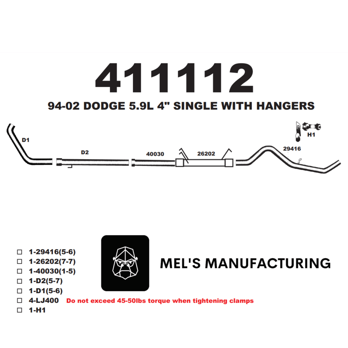 1994-2002 Cummins 5.9L 4" Turbo Back Exhaust No Muffler (411112) - Mel's Manufacturing