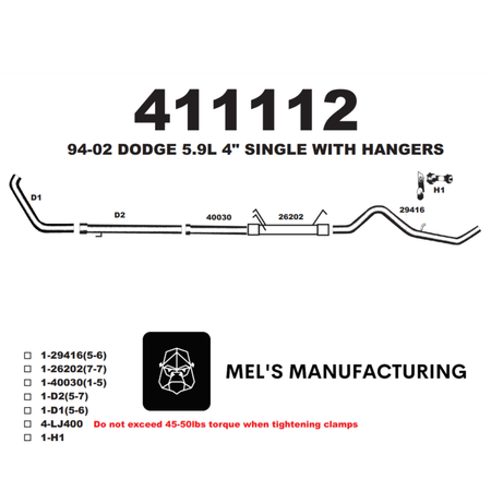 1994-2002 Cummins 5.9L 4" Turbo Back Exhaust No Muffler (411112) - Mel's Manufacturing