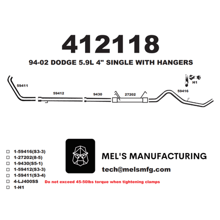 1994-2002 Cummins 5.9L 4" Turbo Back Exhaust No Muffler (411112) - Mel's Manufacturing