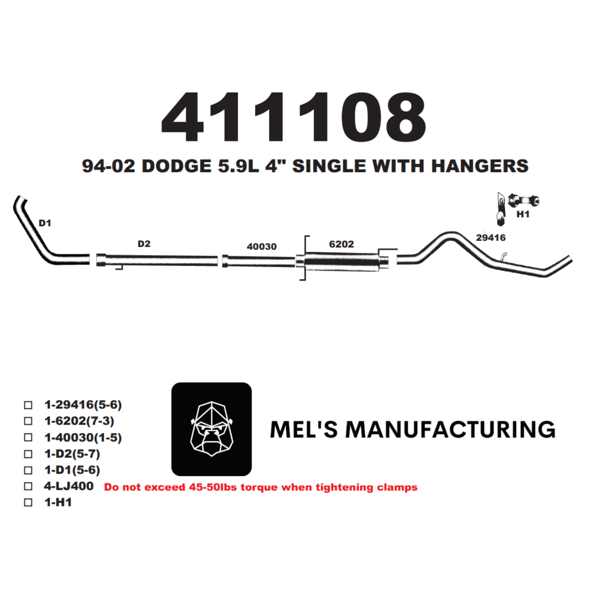  1994-2002 Cummins 5.9L 4" Turbo Back Exhaust w/ Muffler (411108) - Mel's Manufacturing