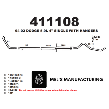  1994-2002 Cummins 5.9L 4" Turbo Back Exhaust w/ Muffler (411108) - Mel's Manufacturing