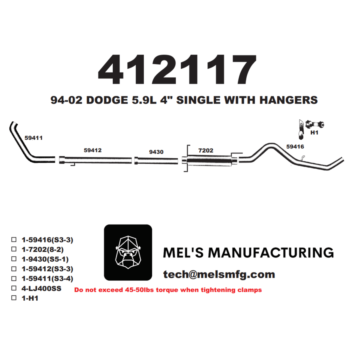  1994-2002 Cummins 5.9L 4" Turbo Back Exhaust w/ Muffler (411108) - Mel's Manufacturing