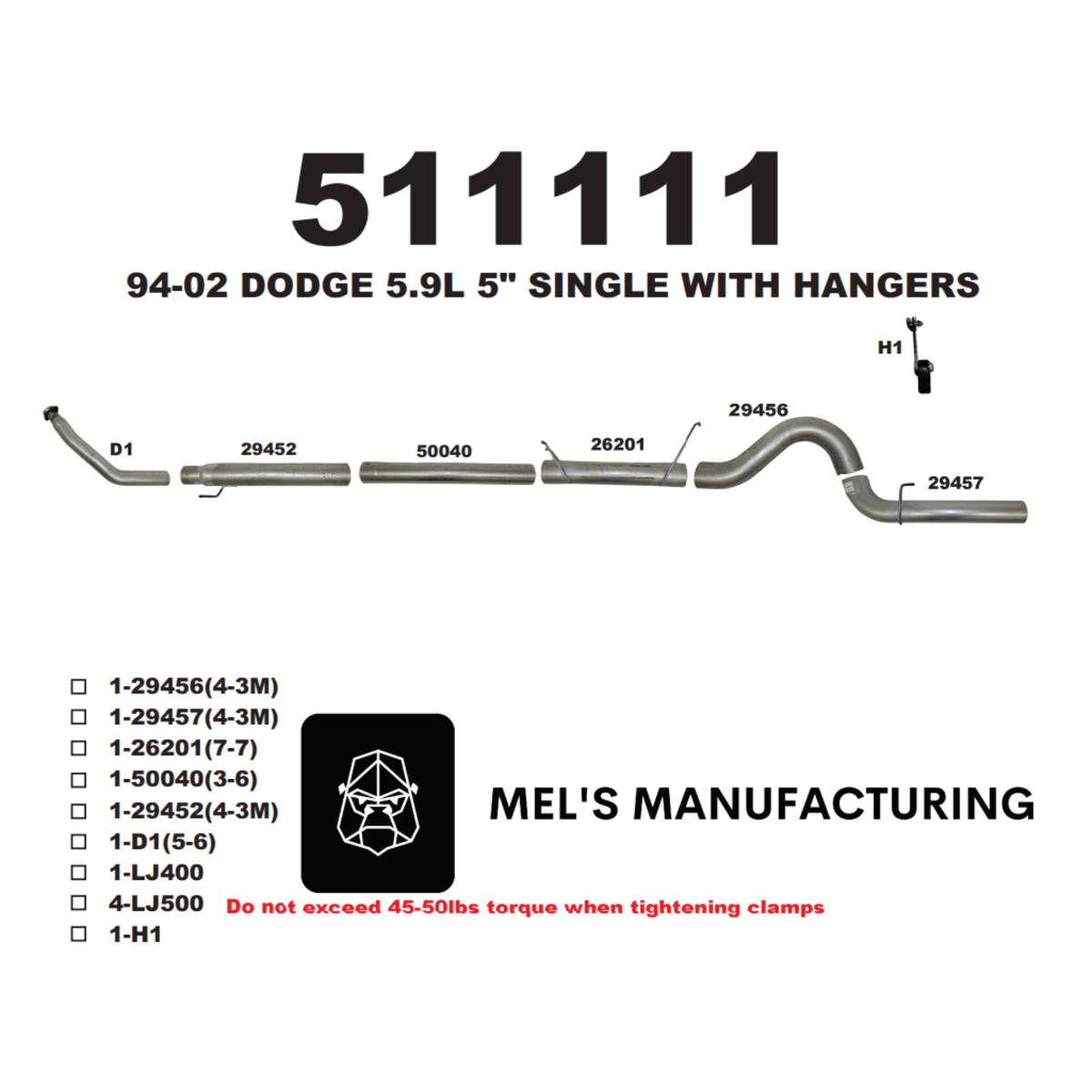  1994-2002 Cummins 5.9L 5" Turbo Back Exhaust No Muffler (511111) - Mel's Manufacturing