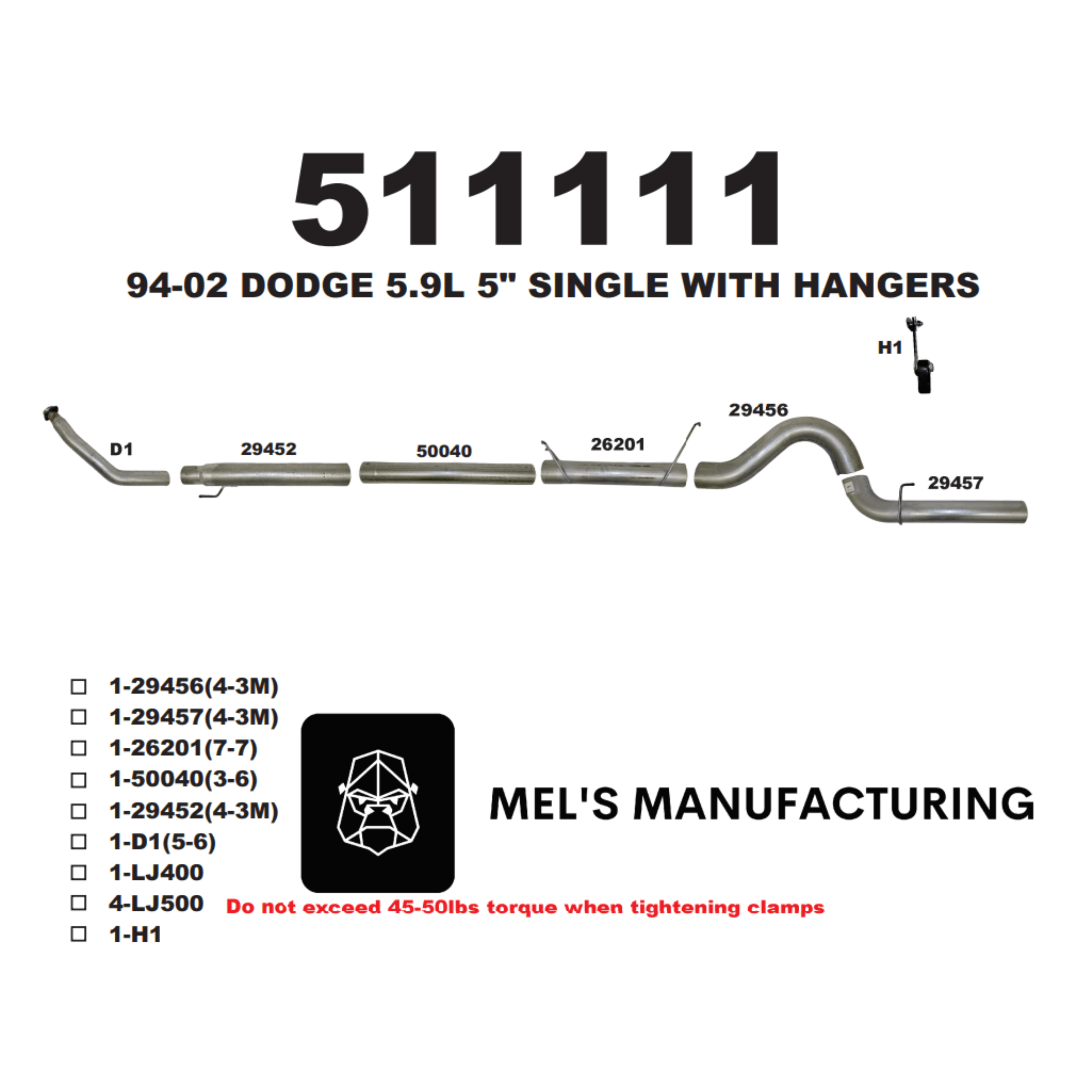  1994-2002 Cummins 5.9L 5" Turbo Back Exhaust No Muffler (511111) - Mel's Manufacturing