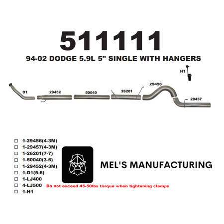  1994-2002 Cummins 5.9L 5" Turbo Back Exhaust No Muffler (511111) - Mel's Manufacturing