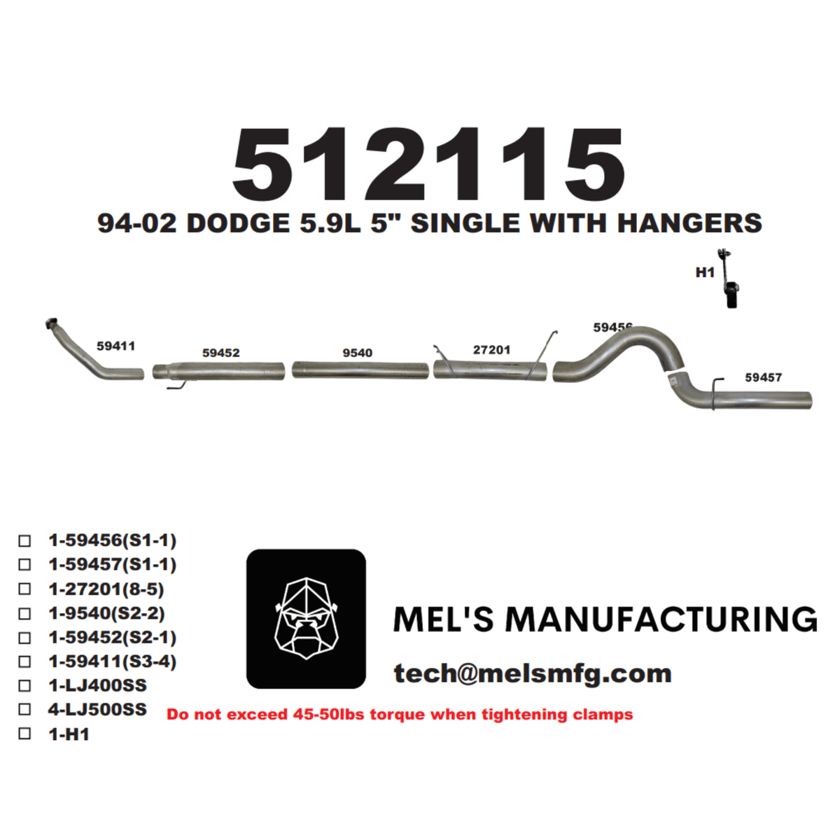  1994-2002 Cummins 5.9L 5" Turbo Back Exhaust No Muffler (511111) - Mel's Manufacturing