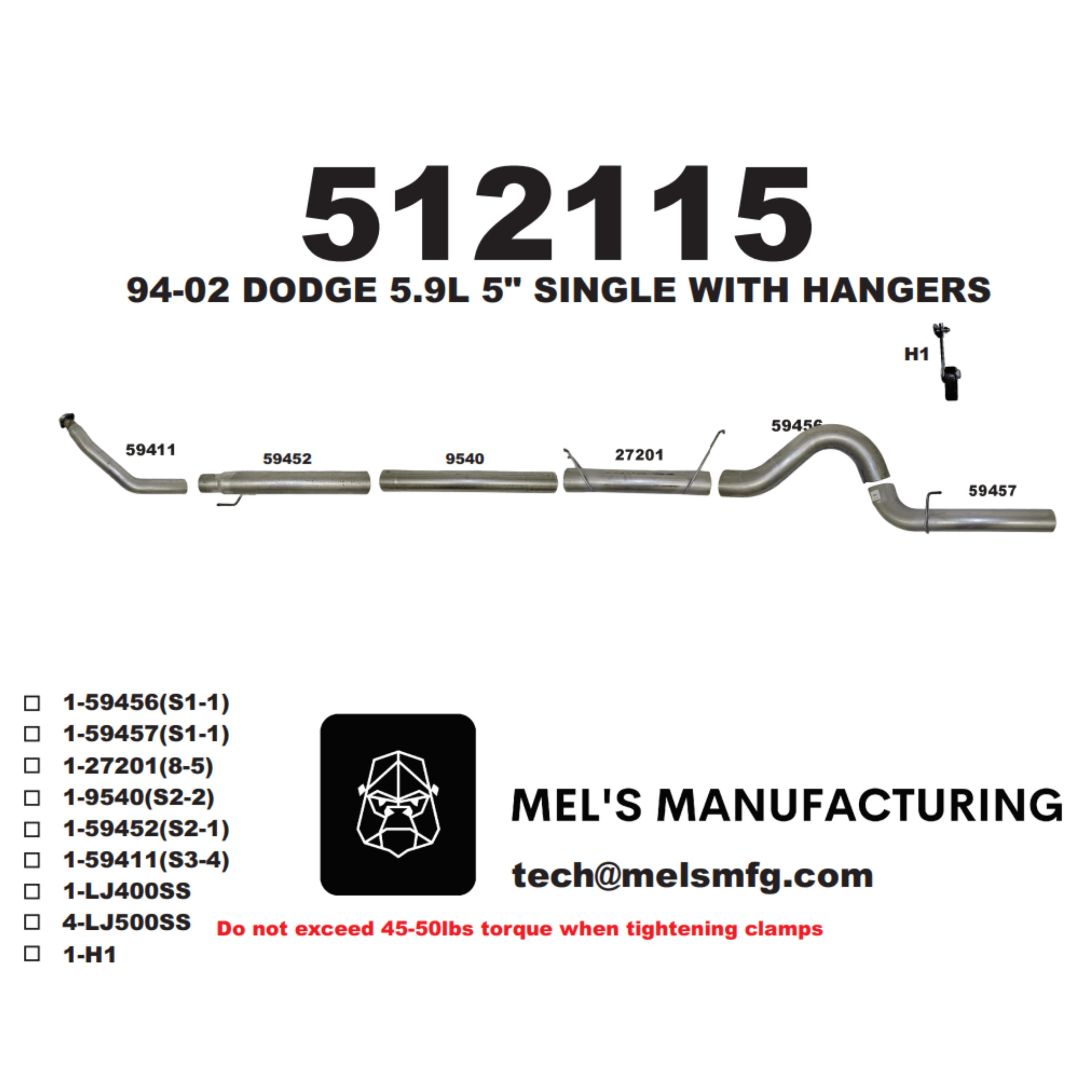  1994-2002 Cummins 5.9L 5" Turbo Back Exhaust No Muffler (511111) - Mel's Manufacturing