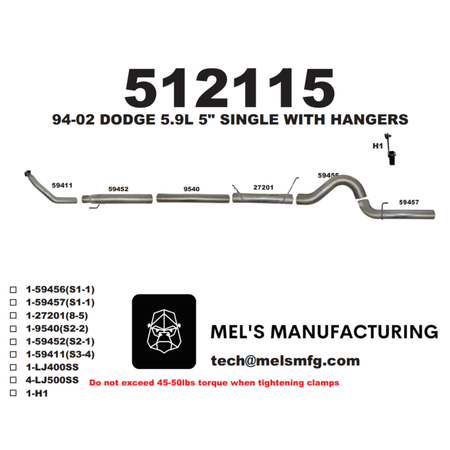  1994-2002 Cummins 5.9L 5" Turbo Back Exhaust No Muffler (511111) - Mel's Manufacturing