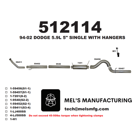  1994-2002 Cummins 5.9L 5" Turbo Back Exhaust w/ Muffler (511100) - Mel's Manufacturing