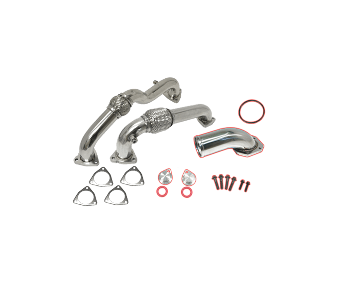 2008-2010 Powerstroke 6.4L Up-Pipes W/ Gaskets & O2/EBP Sensor Bungs Includes EGR/Cooler Block and Polished Intake Race (FLO-30800EGR) - Mel's Manufacturing