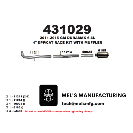 2011-2015 Duramax LML 4" Car & DPF Race Pipe w/ Muffler (431029) - Mel's Manufacturing
