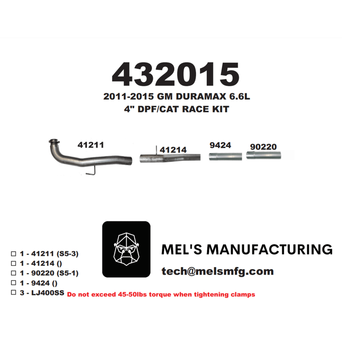  2011-2015 Duramax LML 4" Car & DPF Race Pipe w/ Muffler (431029) - Mel's Manufacturing