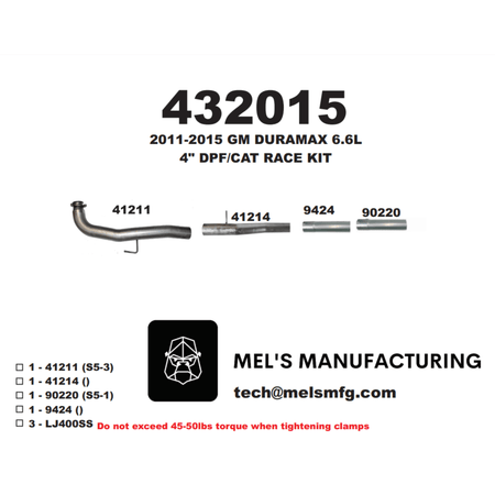  2011-2015 Duramax LML 4" Car & DPF Race Pipe w/ Muffler (431029) - Mel's Manufacturing