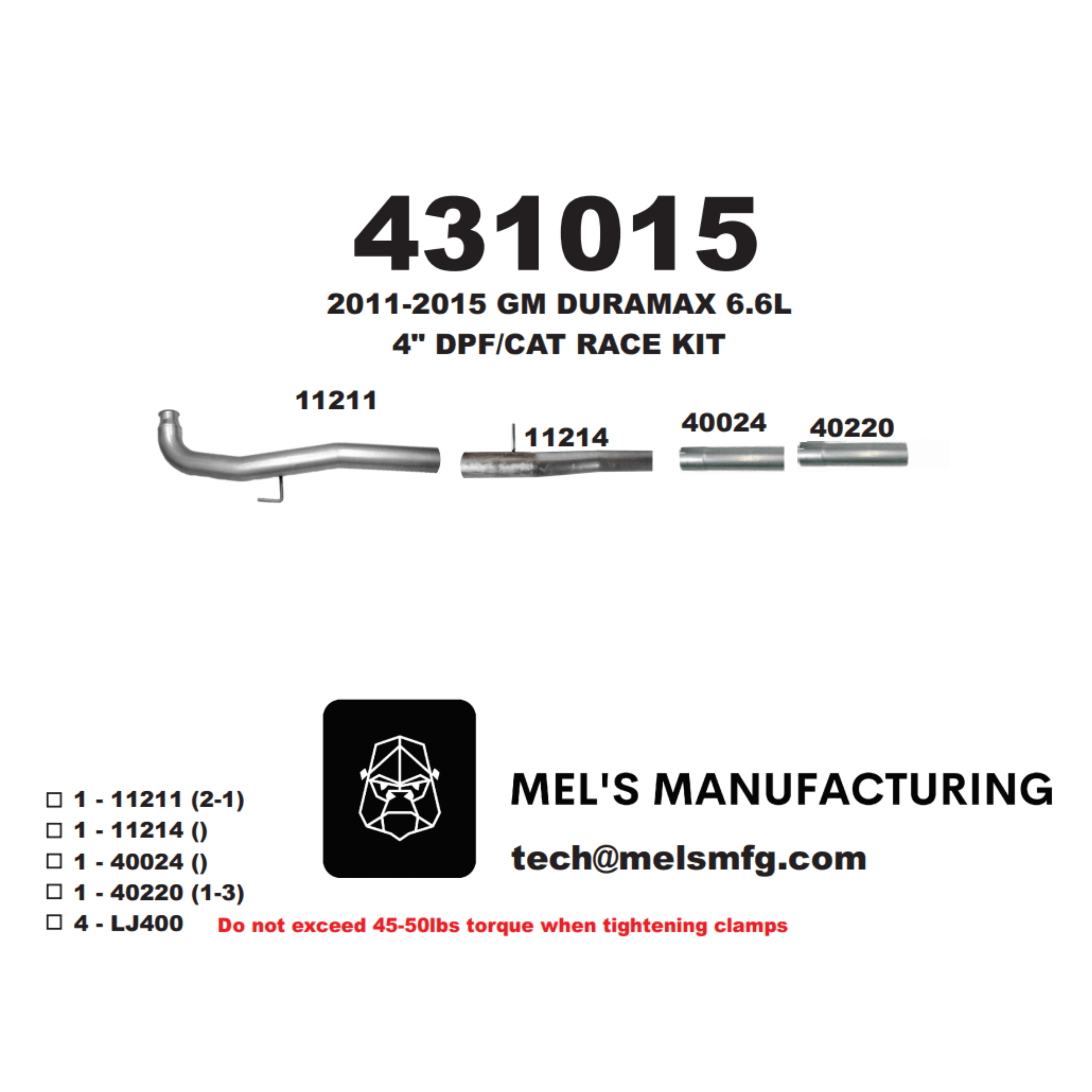  2011-2015 Duramax LML 4"Cat & DPF Race Pipe No Muffler (431015) - Mel's Manufacturing