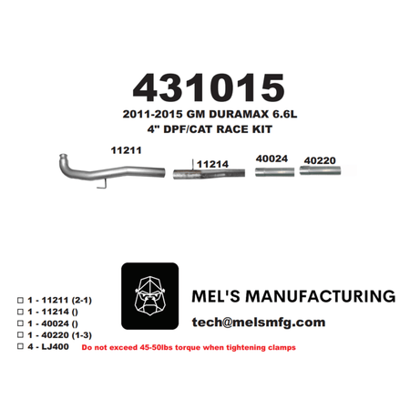  2011-2015 Duramax LML 4"Cat & DPF Race Pipe No Muffler (431015) - Mel's Manufacturing