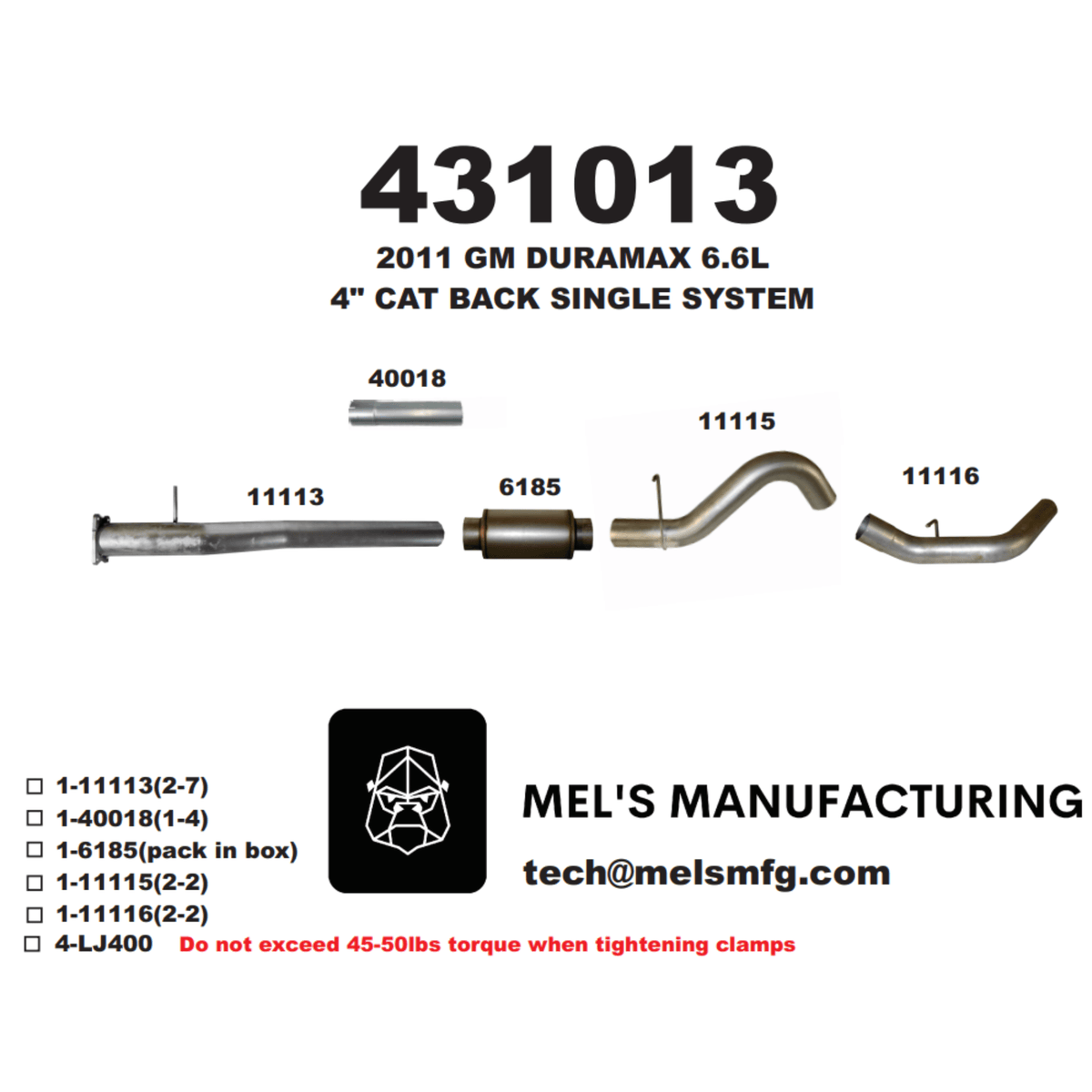  2011-2015 Duramax LML 4" Cat Back Exhaust w/ Muffler (431013) - Mel's Manufacturing