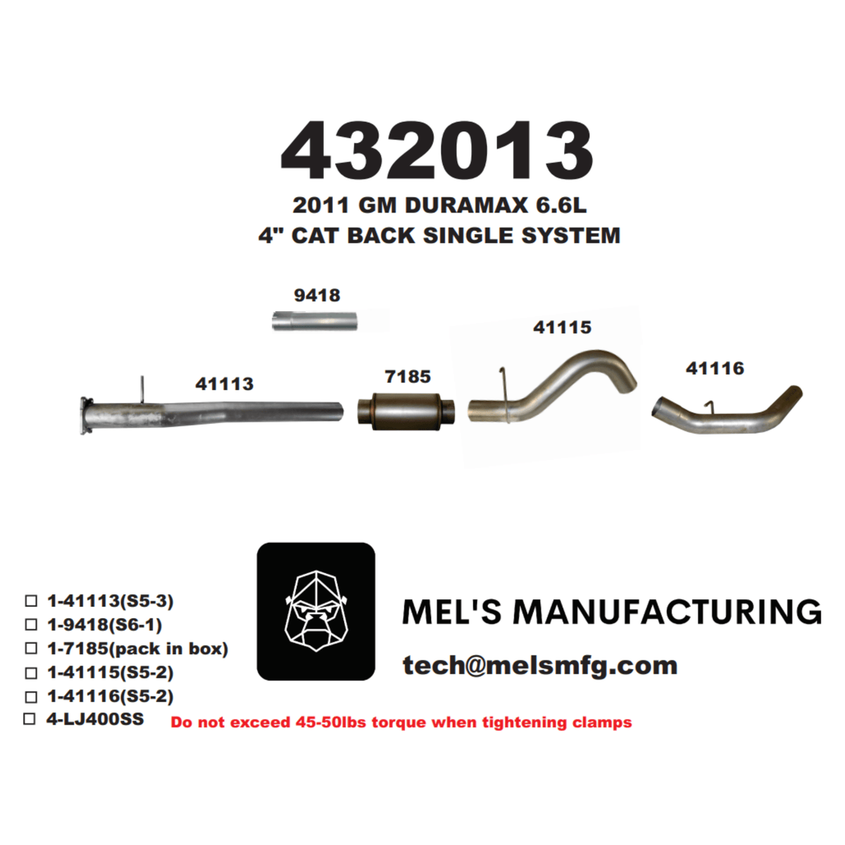  2011-2015 Duramax LML 4" Cat Back Exhaust w/ Muffler (431013) - Mel's Manufacturing