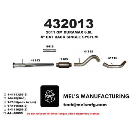  2011-2015 Duramax LML 4" Cat Back Exhaust w/ Muffler (431013) - Mel's Manufacturing