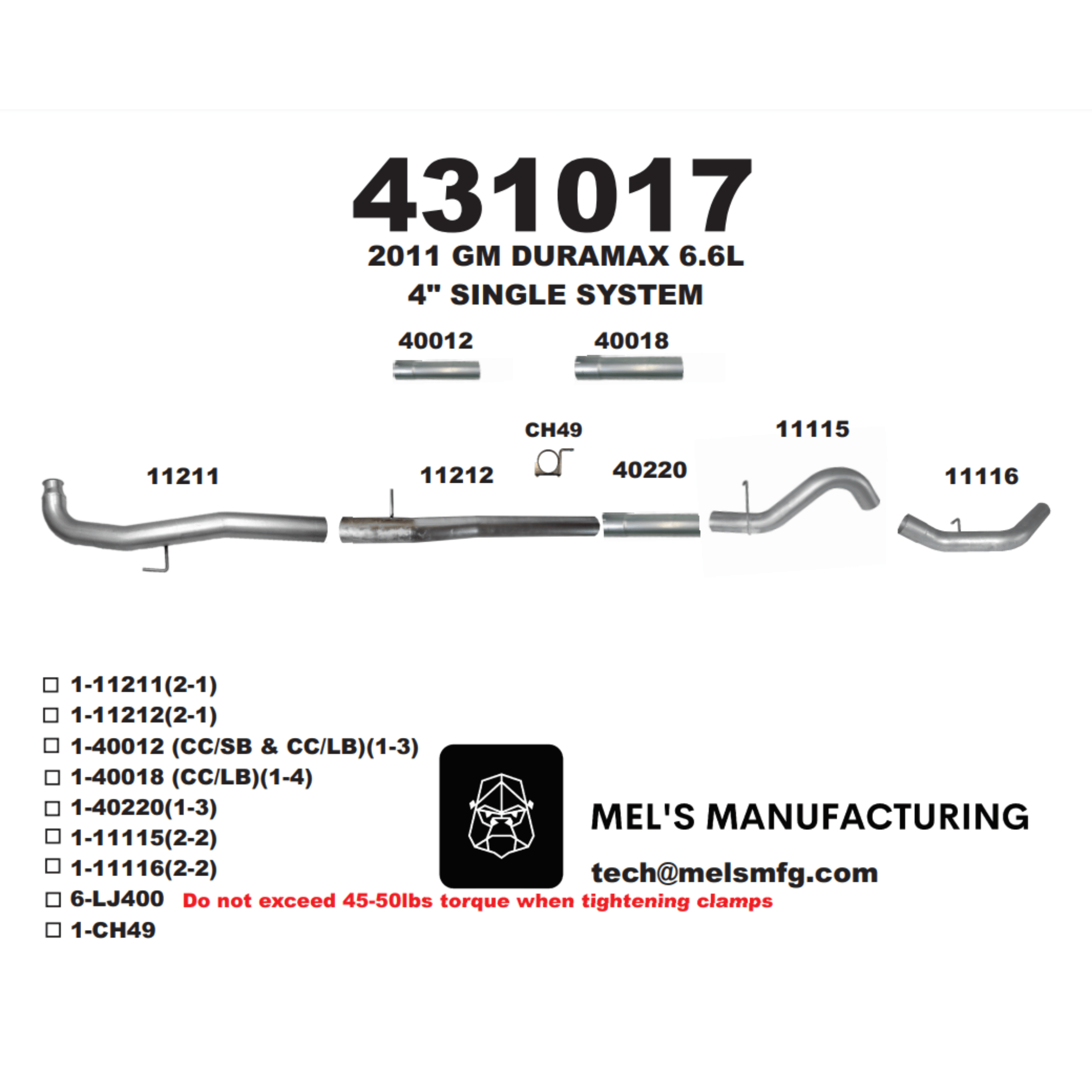  2011-2015 Duramax LML 4" Downpipe Back Exhaust No Muffler (431017) - Mel's Manufacturing