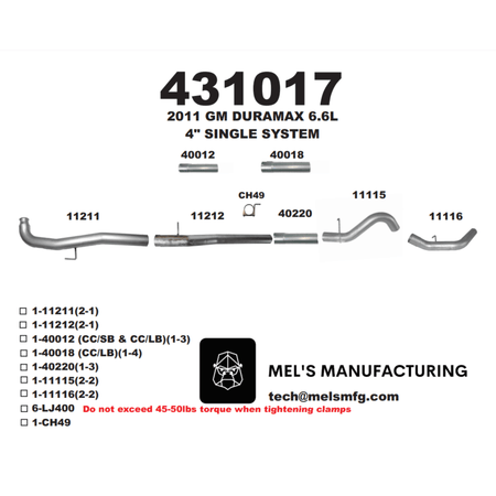  2011-2015 Duramax LML 4" Downpipe Back Exhaust No Muffler (431017) - Mel's Manufacturing