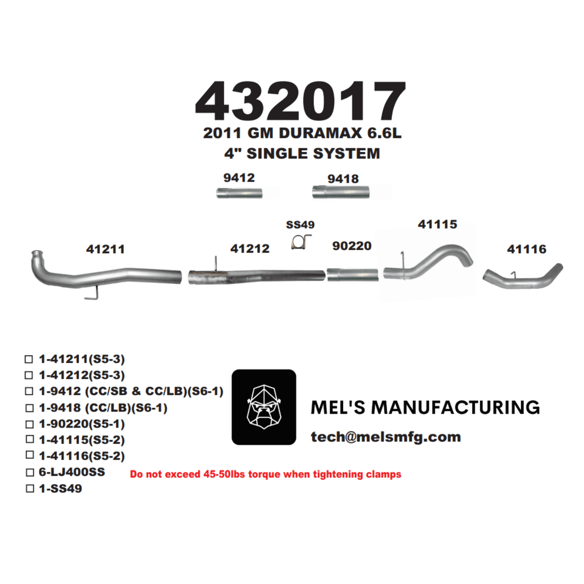  2011-2015 Duramax LML 4" Downpipe Back Exhaust No Muffler (431017) - Mel's Manufacturing