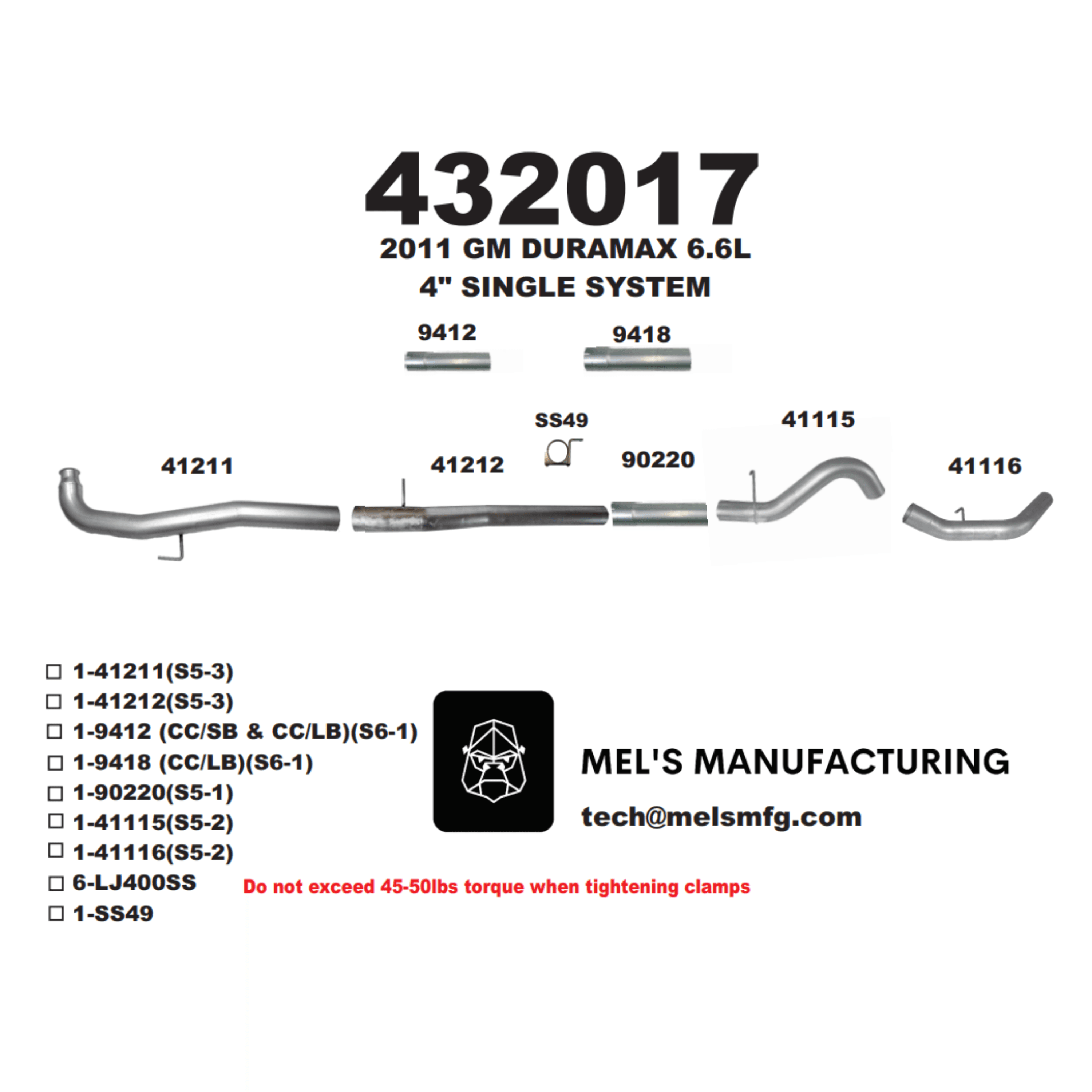  2011-2015 Duramax LML 4" Downpipe Back Exhaust No Muffler (431017) - Mel's Manufacturing