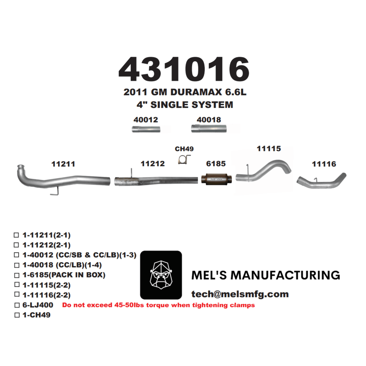  2011-2015 Duramax LML 4" Downpipe Back Exhaust w/ Muffler (431016) - Mel's Manufacturing