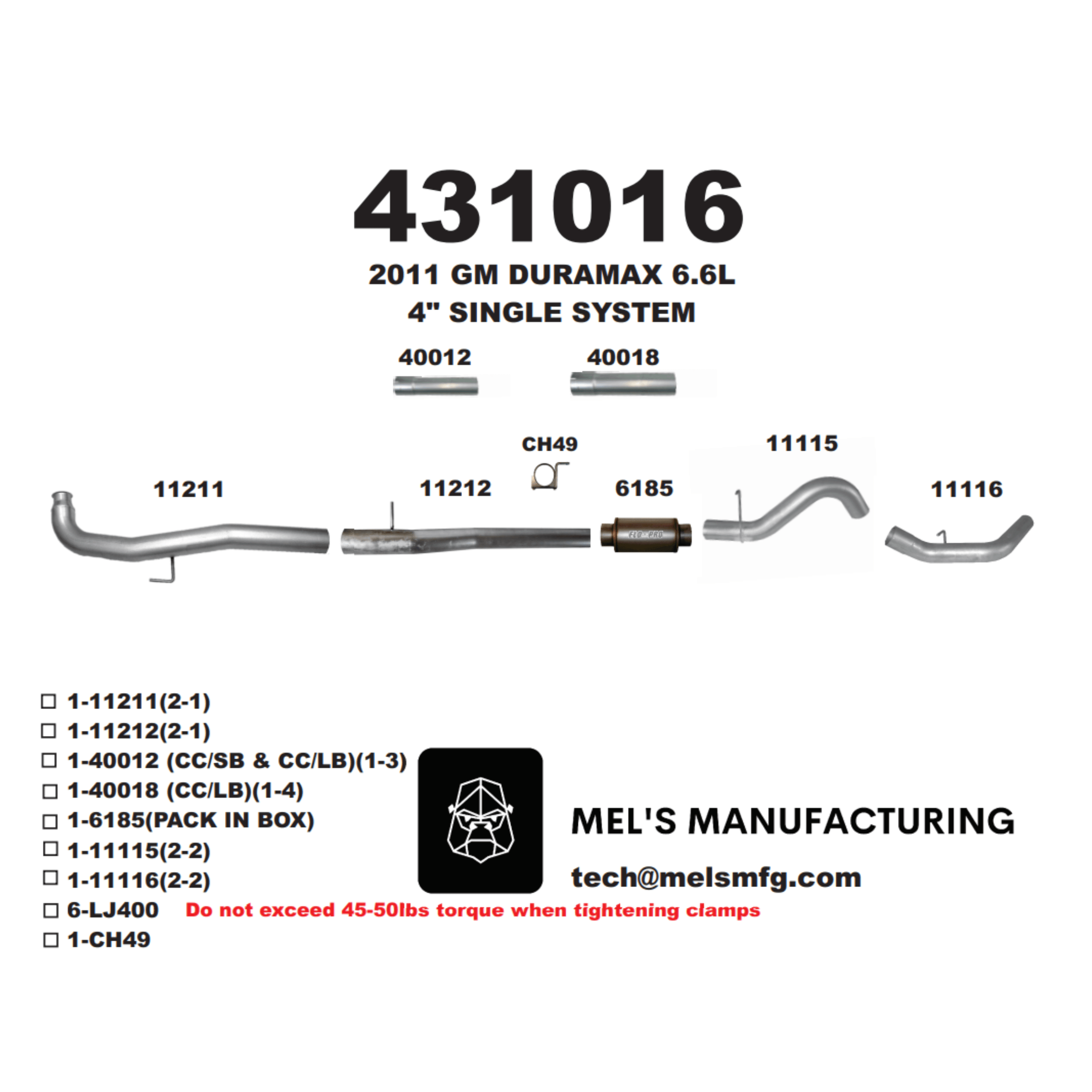  2011-2015 Duramax LML 4" Downpipe Back Exhaust w/ Muffler (431016) - Mel's Manufacturing