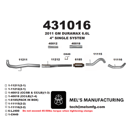  2011-2015 Duramax LML 4" Downpipe Back Exhaust w/ Muffler (431016) - Mel's Manufacturing