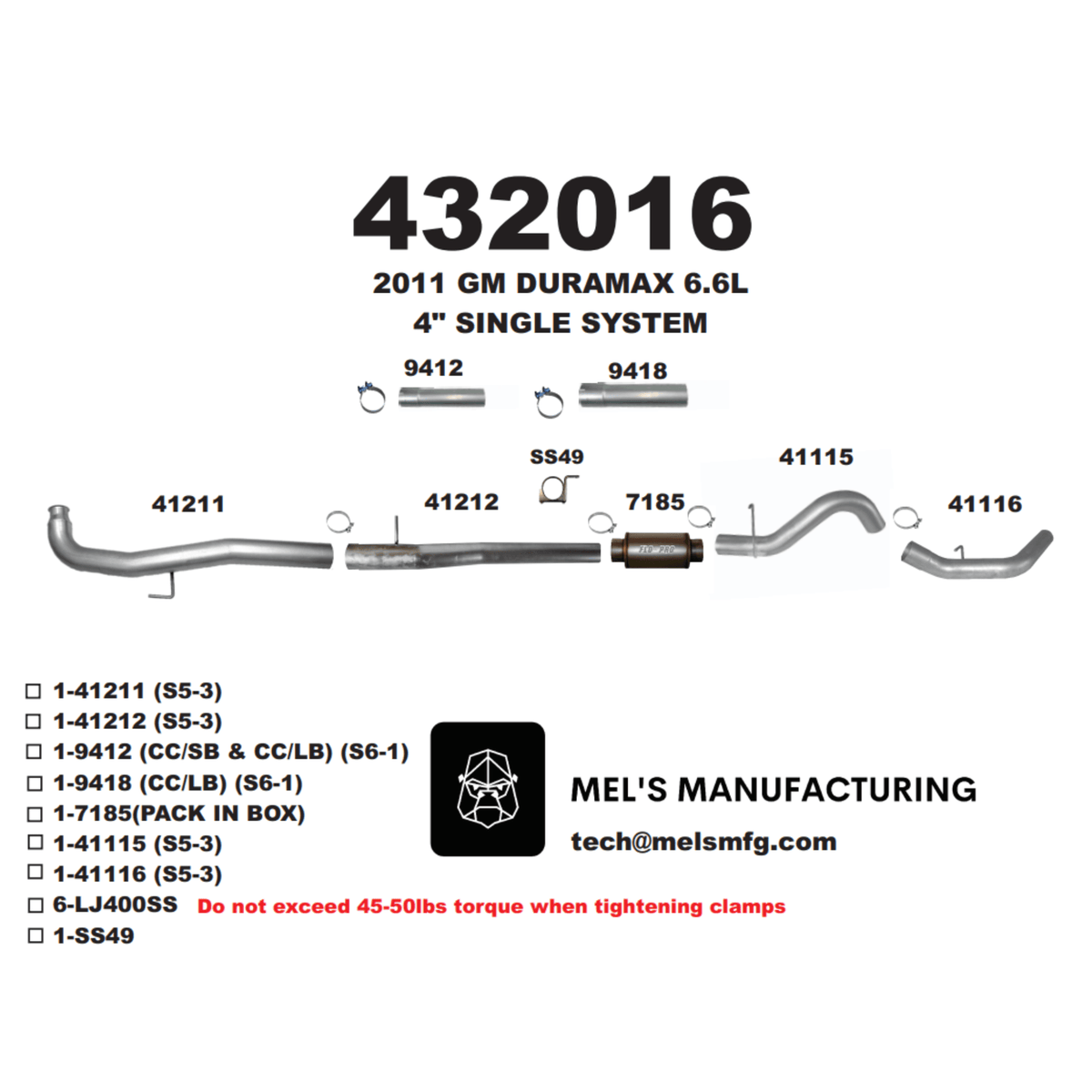  2011-2015 Duramax LML 4" Downpipe Back Exhaust w/ Muffler (431016) - Mel's Manufacturing