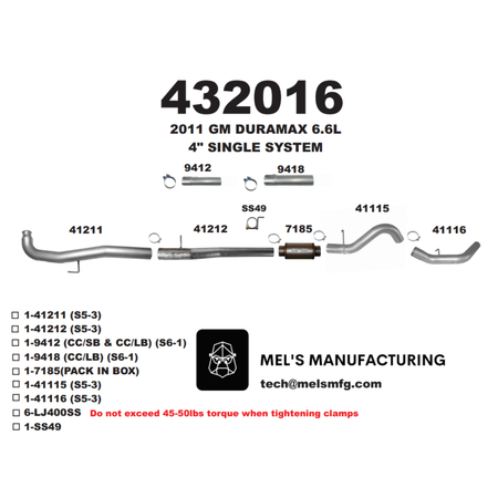  2011-2015 Duramax LML 4" Downpipe Back Exhaust w/ Muffler (431016) - Mel's Manufacturing