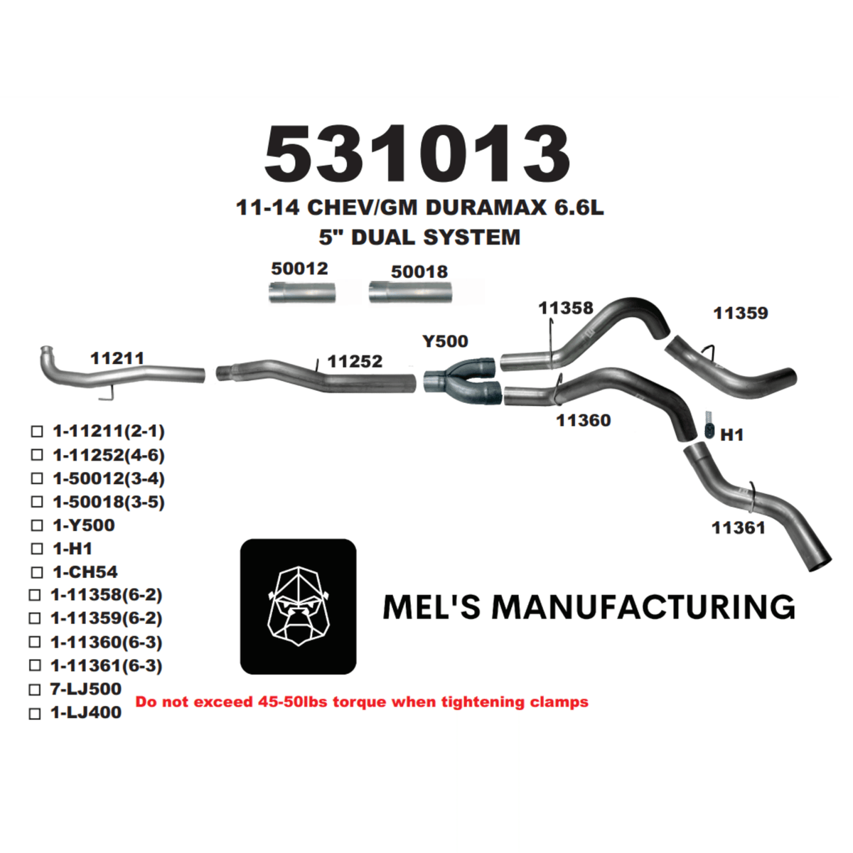  2011-2015 Duramax LML 5" Downpipe Back Dual Exhaust No Muffler (531013) - Mel's Manufacturing