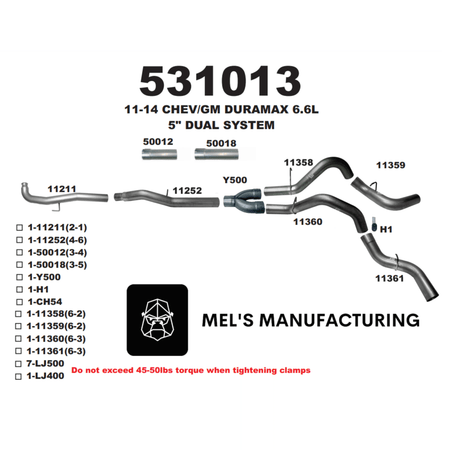  2011-2015 Duramax LML 5" Downpipe Back Dual Exhaust No Muffler (531013) - Mel's Manufacturing