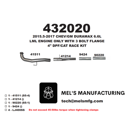  2015.5-2016 Duramax LML 4" Cat & DPF Race Pipe No Muffler (431020) - Mel's Manufacturing
