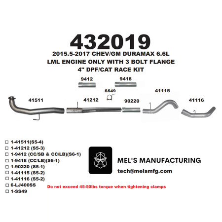  2015.5-2016 Duramax LML 4" Downpipe Back Exhaust No Muffler (431019) - Mel's Manufacturing