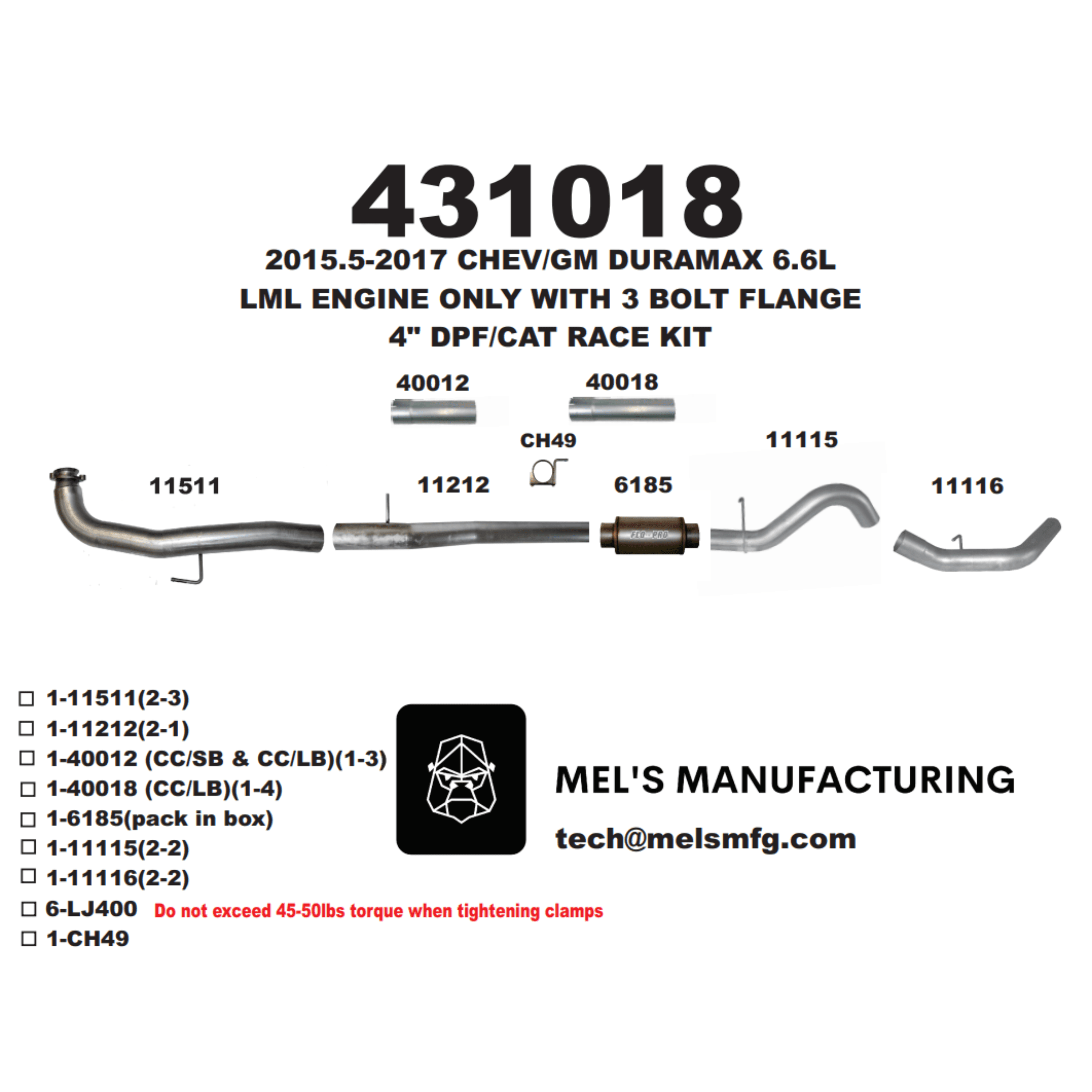  2015.5-2016 Duramax LML 4" Downpipe Back Exhaust w/ Muffler (431018) - Mel's Manufacturing