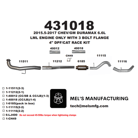  2015.5-2016 Duramax LML 4" Downpipe Back Exhaust w/ Muffler (431018) - Mel's Manufacturing