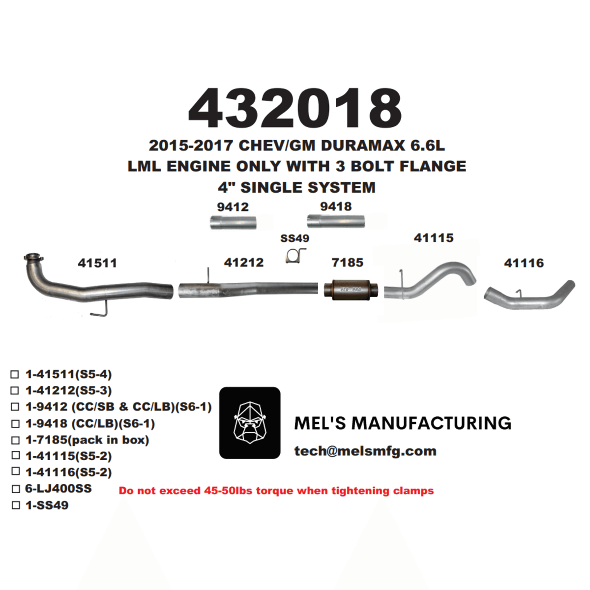  2015.5-2016 Duramax LML 4" Downpipe Back Exhaust w/ Muffler (431018) - Mel's Manufacturing
