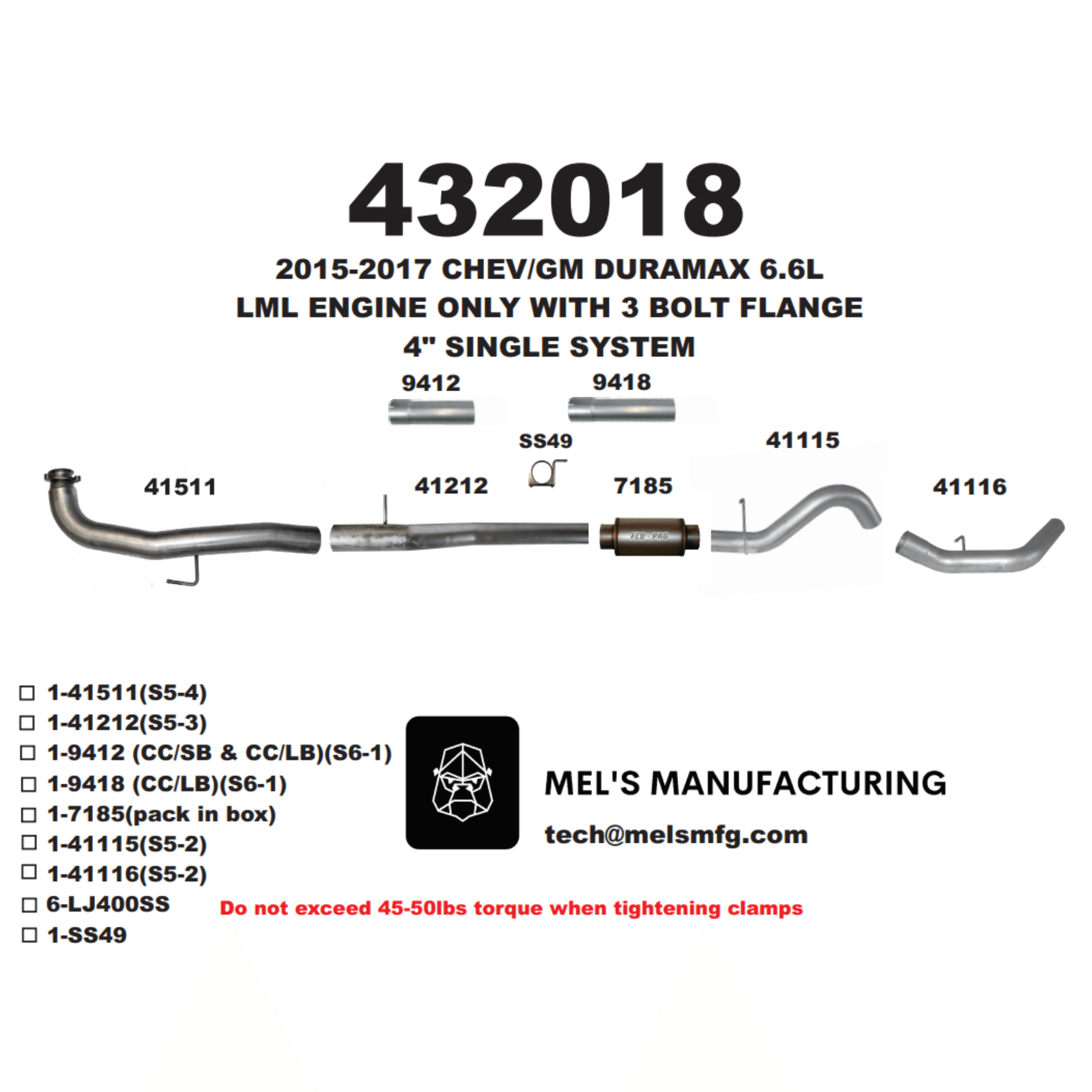 2015.5-2016 Duramax LML 4" Downpipe Back Exhaust w/ Muffler (431018) - Mel's Manufacturing