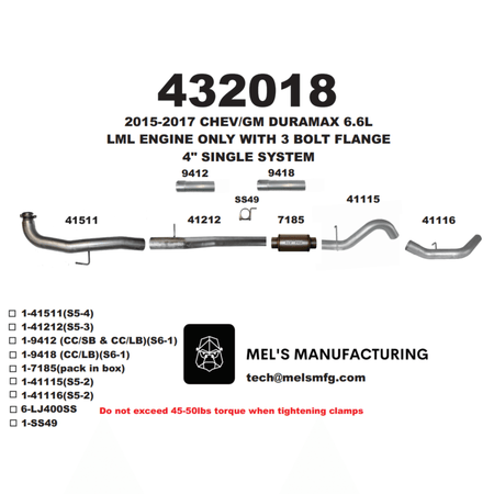  2015.5-2016 Duramax LML 4" Downpipe Back Exhaust w/ Muffler (431018) - Mel's Manufacturing