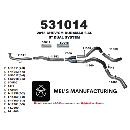  2015.5-2016 Duramax LML 5" Downpipe Back Dual Exhaust No Muffler (531014) - Mel's Manufacturing