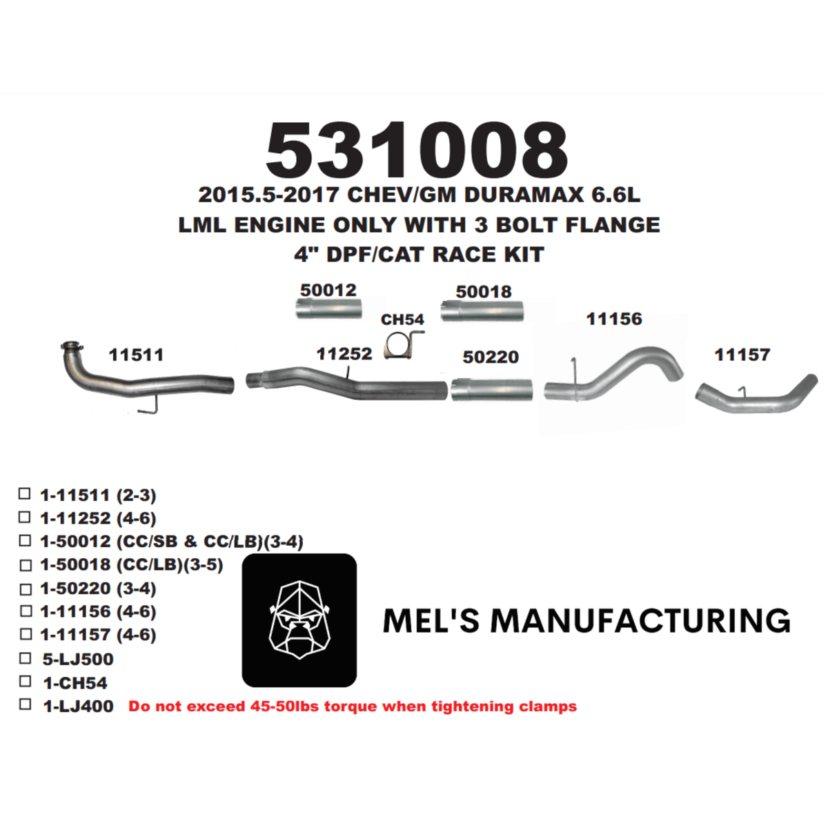  2015.5-2016 Duramax LML 5" Downpipe Back Exhaust No Muffler (531008) - Mel's Manufacturing