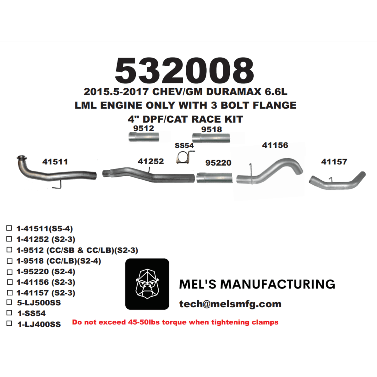  2015.5-2016 Duramax LML 5" Downpipe Back Exhaust No Muffler (531008) - Mel's Manufacturing