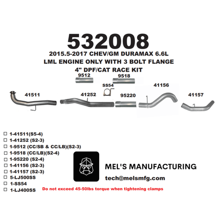  2015.5-2016 Duramax LML 5" Downpipe Back Exhaust No Muffler (531008) - Mel's Manufacturing