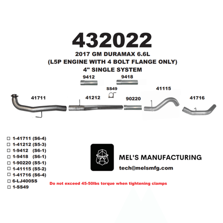  2017-2019 Duramax L5P 4" Downpipe Back Exhaust No Muffler (431022) - Mel's Manufacturing