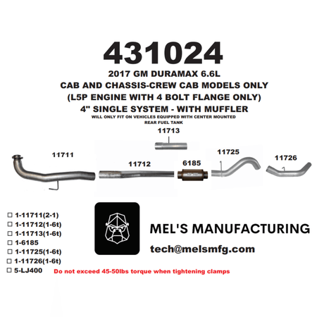  2017-2019 Duramax L5P Cab & Chassis 4" Downpipe Back Exhaust w/ Muffler (431024) - Mel's Manufacturing